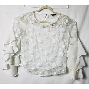 Ups & Downs White Crochet Blouse Long Sleeves With Tank Top Size M NWT (see Pic)